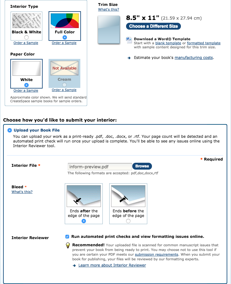 Book interior in CreateSpace