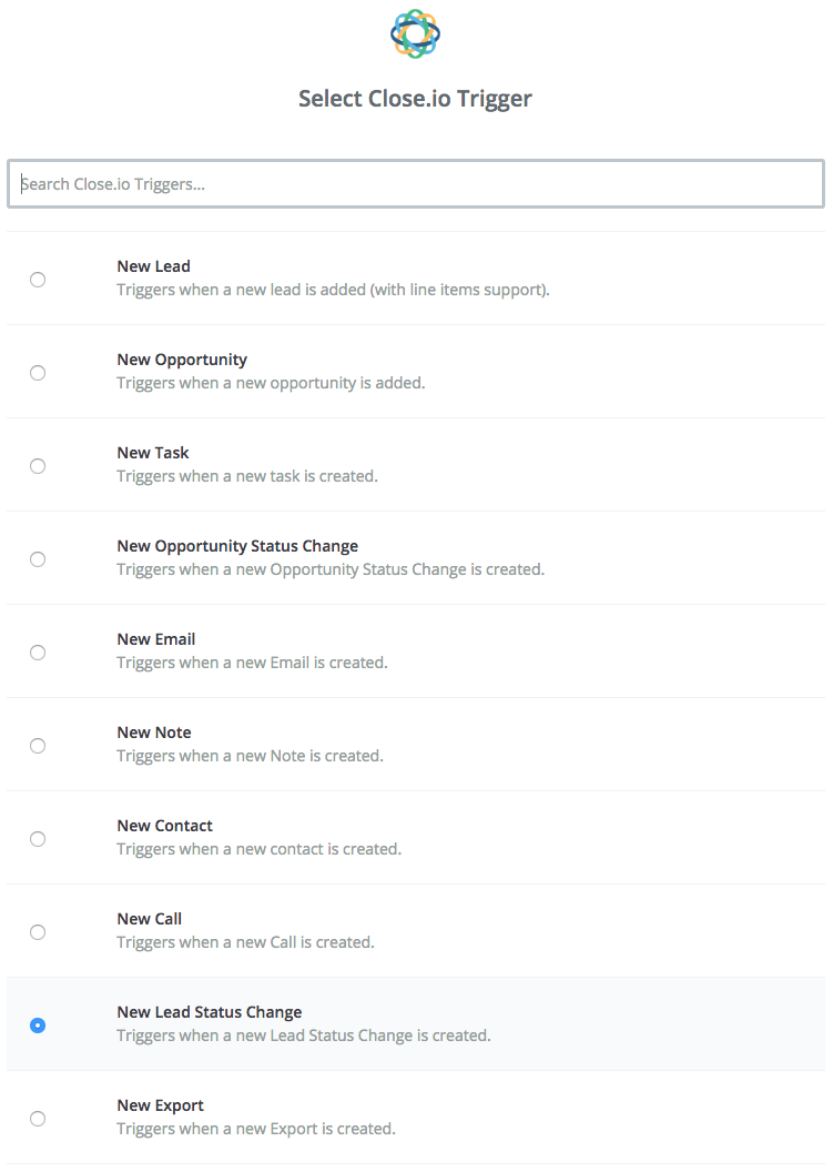 Close.io trigger in Zapier
