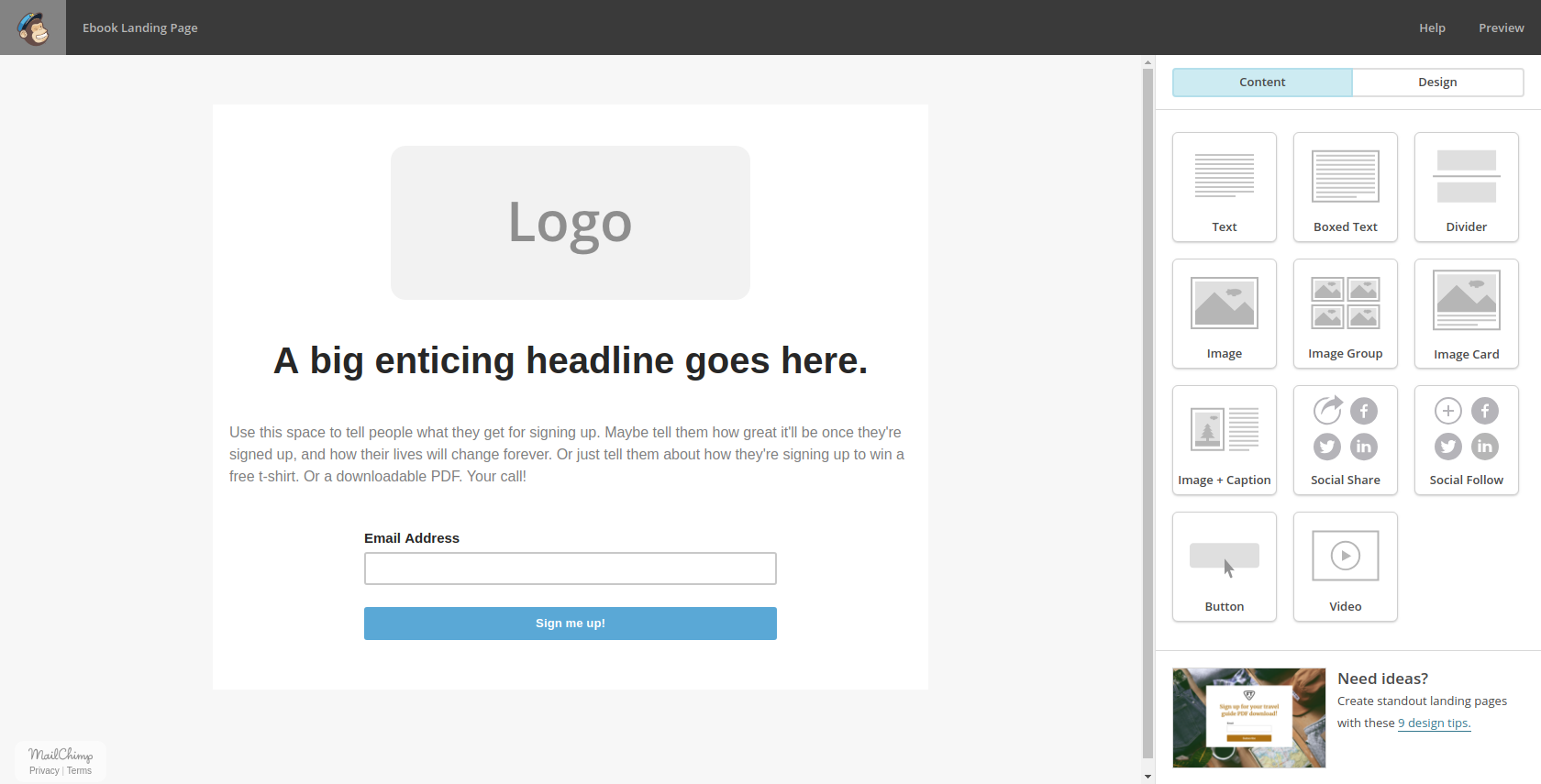 Mailchimp Landing Page Builder Template