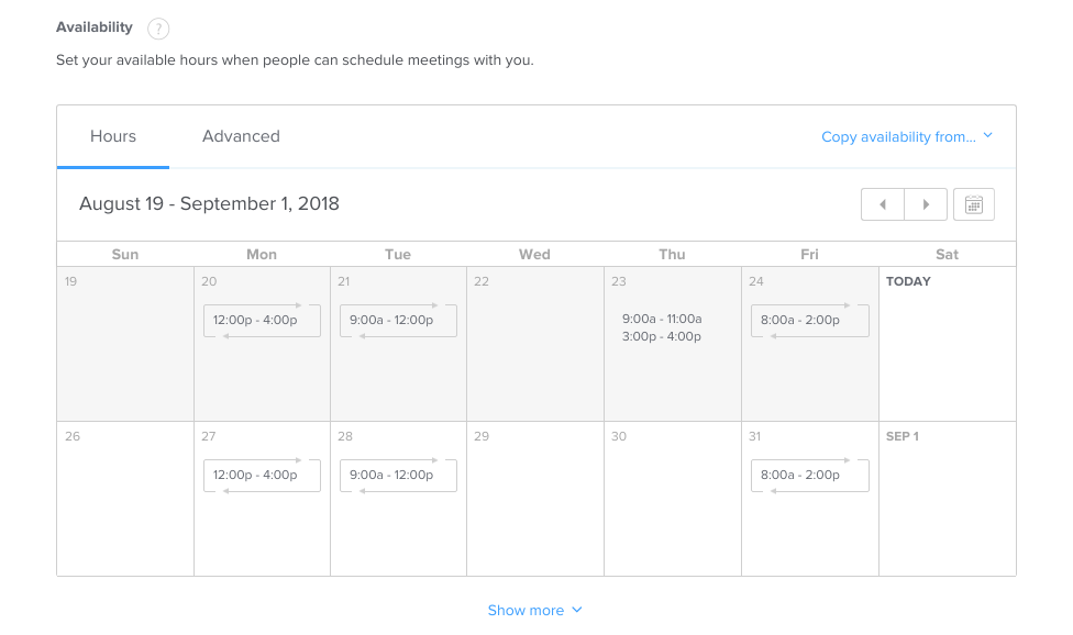 Monthly schedule in Calendly